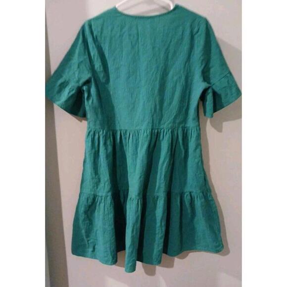 Womens Green Dress Short Sleeve Layered Size Large Tiered Skirt Fancyinn #103 - Picture 5 of 5